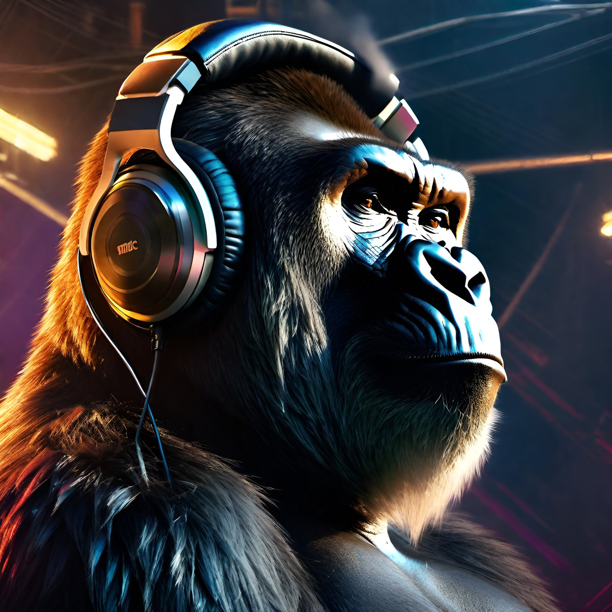 gorilla with headphones